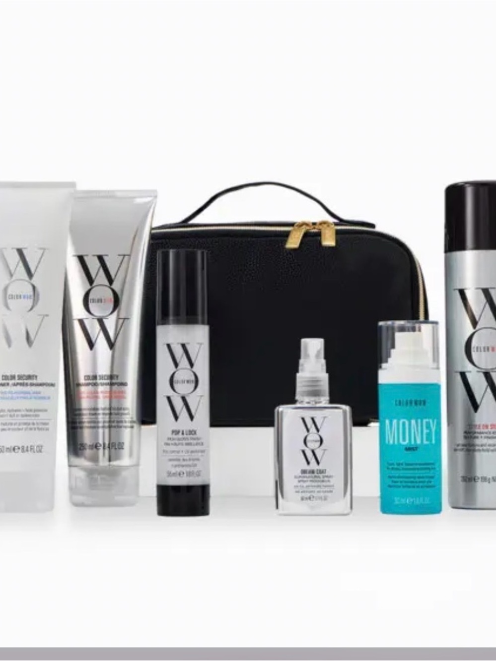 Color Wow 6 Piece Travel Hair Styling Travel Set with Black Zipper Travel Bag